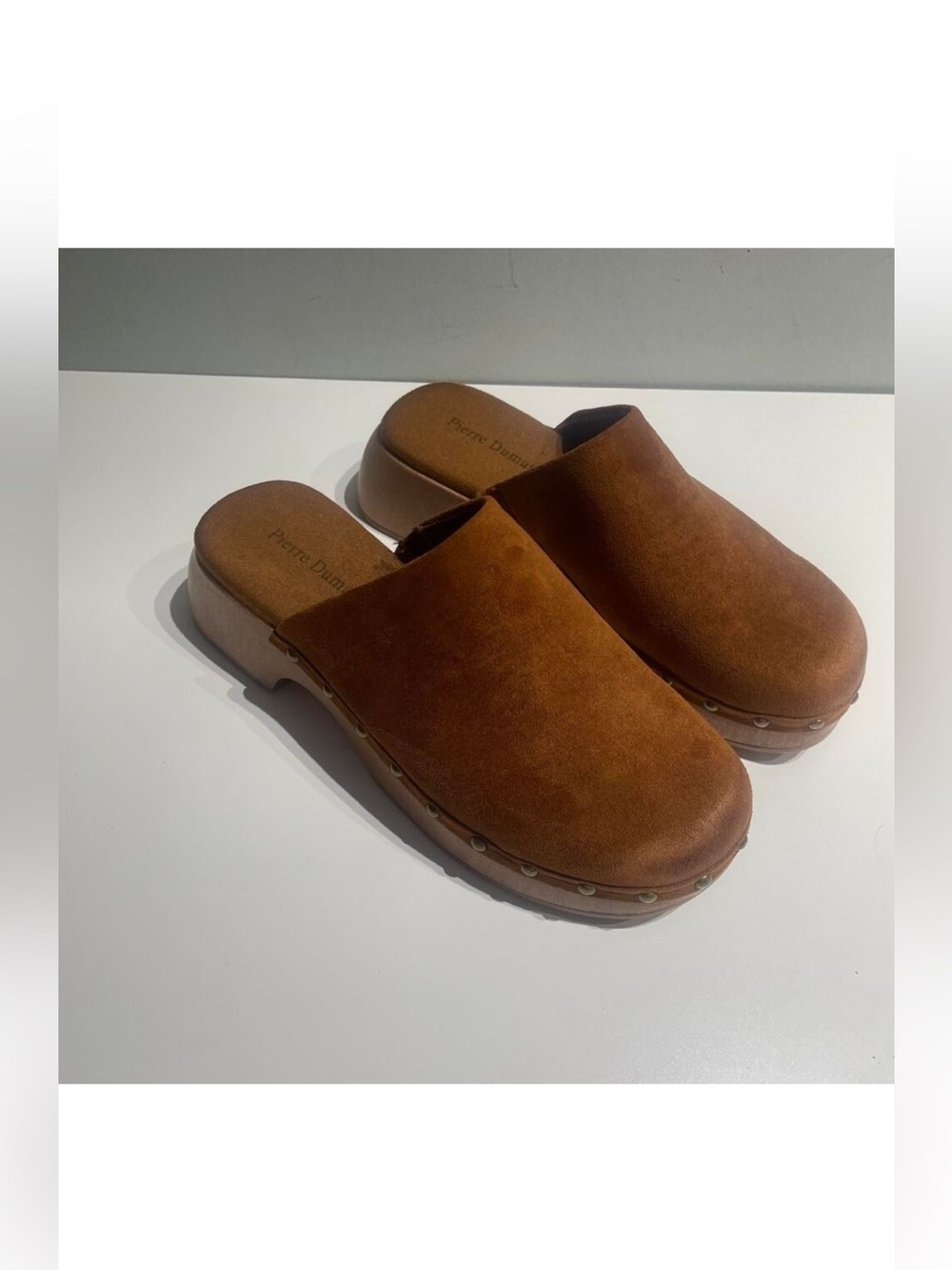 Faux Suede Mules clogs with wooden platform